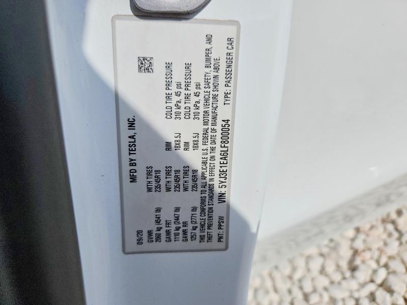 79683495 :رقم المزاد ، 5YJ3E1EA6LF800054 vin ، 2020 Tesla Model 3 مزاد بيع