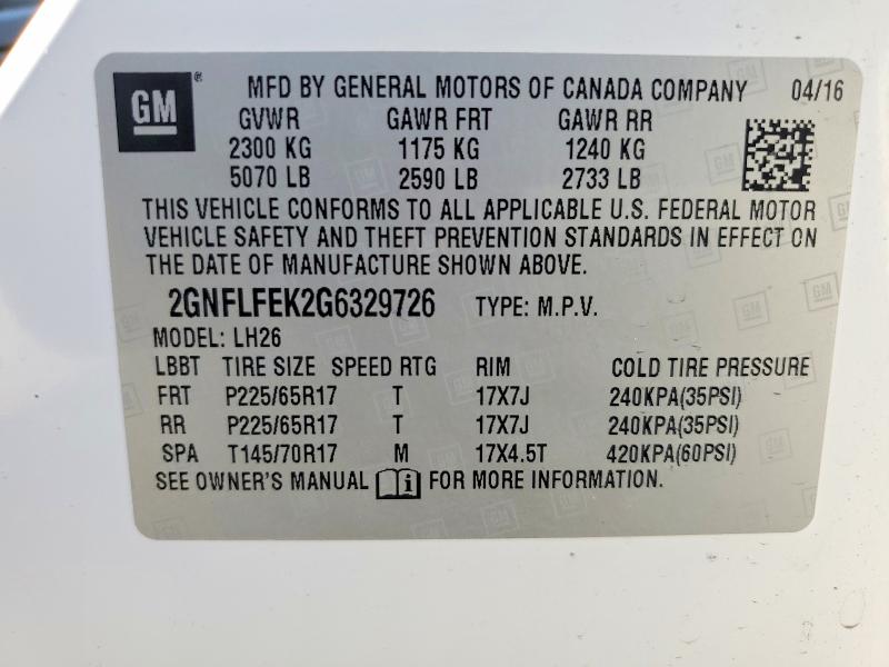 2016 Chevrolet Equinox მანქანა იყიდება აუქციონზე, vin: 2GNFLFEK2G6329726, აუქციონის ნომერი: 79949765