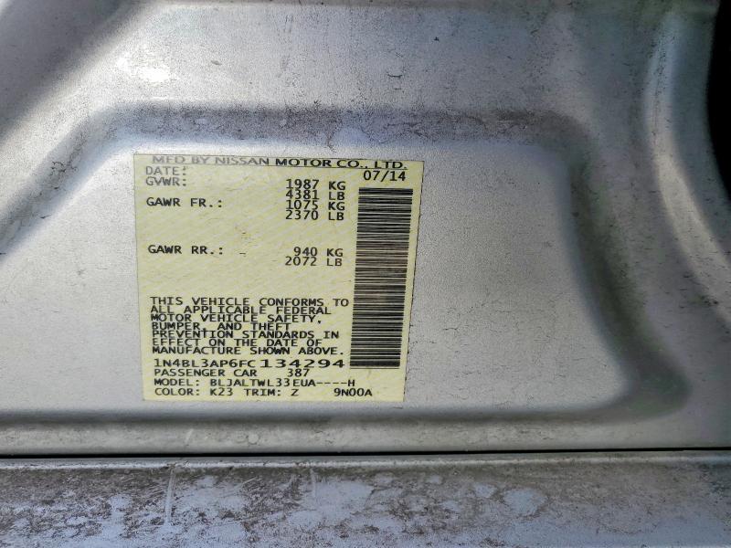 2015 Nissan Altima მანქანა იყიდება აუქციონზე, vin: 1N4BL3AP6FC134294, აუქციონის ნომერი: 42009476