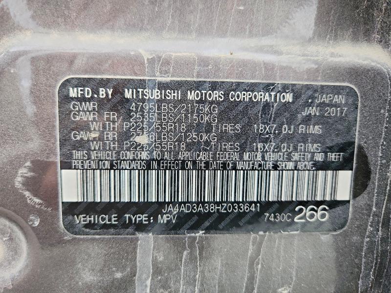 41705856 :رقم المزاد ، JA4AD3A38HZ033641 vin ، 2017 Mitsubishi Outlander مزاد بيع