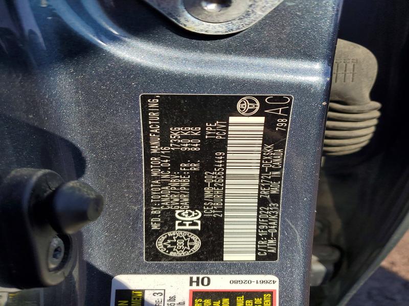 79699425 :رقم المزاد ، 2T1BURHE2GC654449 vin ، 2016 Toyota Corolla مزاد بيع