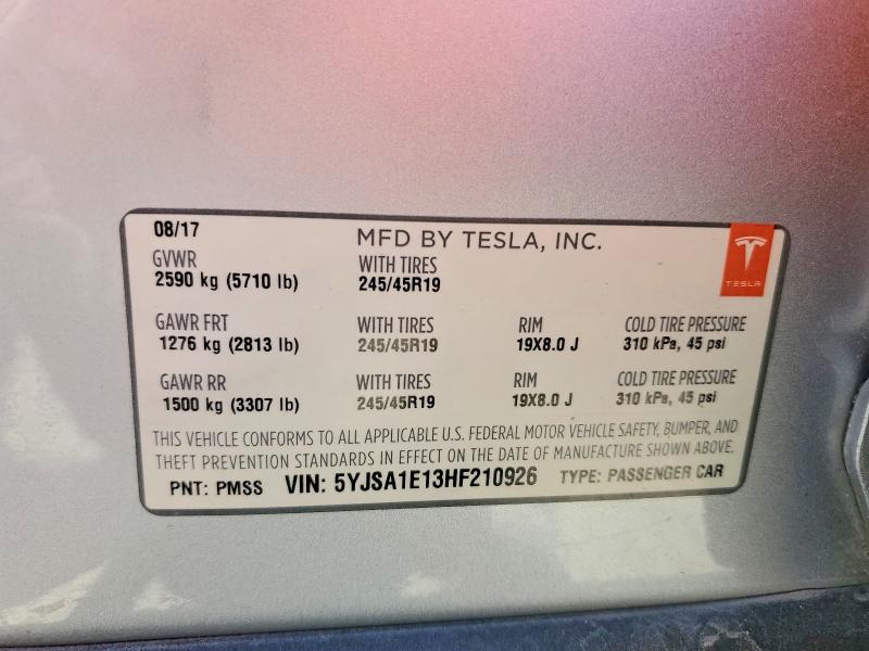 2017 Tesla Model S მანქანა იყიდება აუქციონზე, vin: 5YJSA1E13HF210926, აუქციონის ნომერი: 46993666