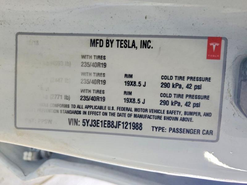 Aukcja sprzedaży 2018 Tesla Model 3, vin: 5YJ3E1EB8JF121988, numer aukcji: 47368286