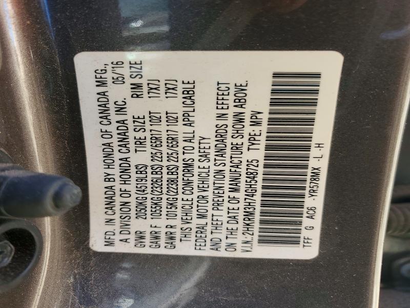 45824216 :رقم المزاد ، 2HKRM3H74GH548725 vin ، 2016 Honda Cr-v مزاد بيع