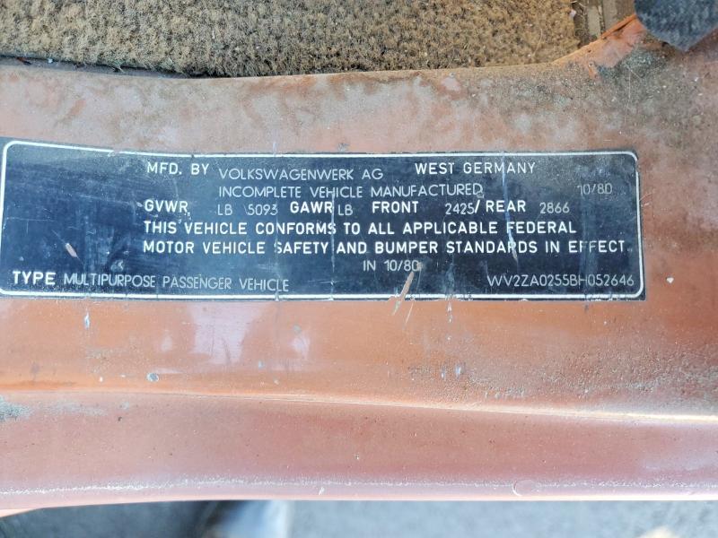 Продажа на аукционе авто 1981 Volkswagen Kombi, vin: WV2ZA0255BH052646, номер лота: 46055526