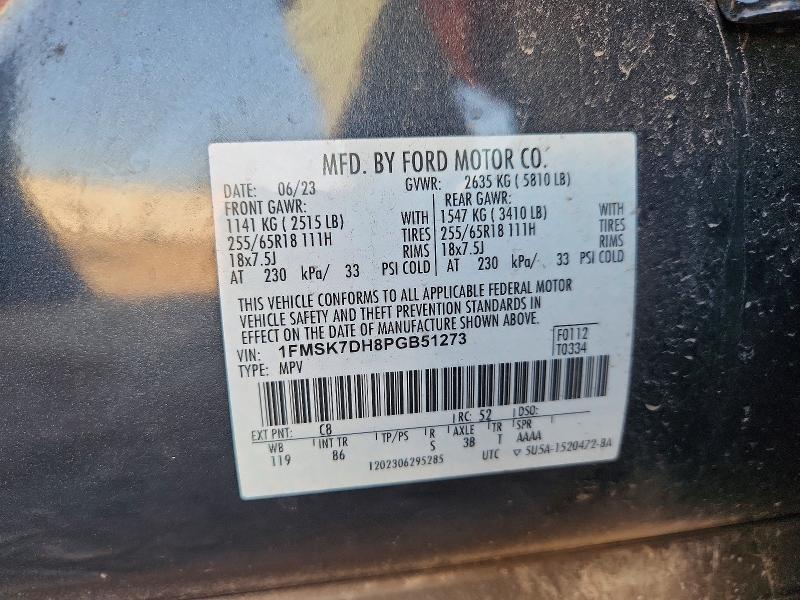 Auction sale of the 2023 Ford Explorerxl, vin: 1FMSK7DH8PGB51273, lot number: 41603566