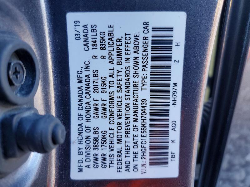 45957986 :رقم المزاد ، 2HGFC1E56KH704439 vin ، 2019 Honda Civic مزاد بيع