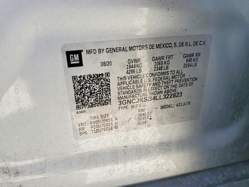 Продаж на аукціоні авто 2020 Chevrolet Trax, vin: 3GNCJKSB4LL322823, номер лоту: 46962826