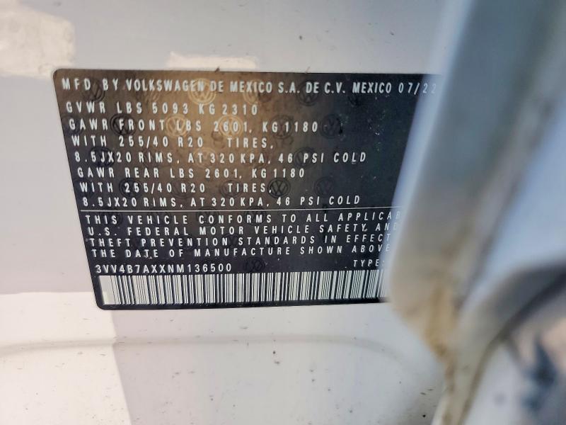 Aukcja sprzedaży 2022 Volkswagen Tiguan, vin: 3VV4B7AXXNM136500, numer aukcji: 46343406