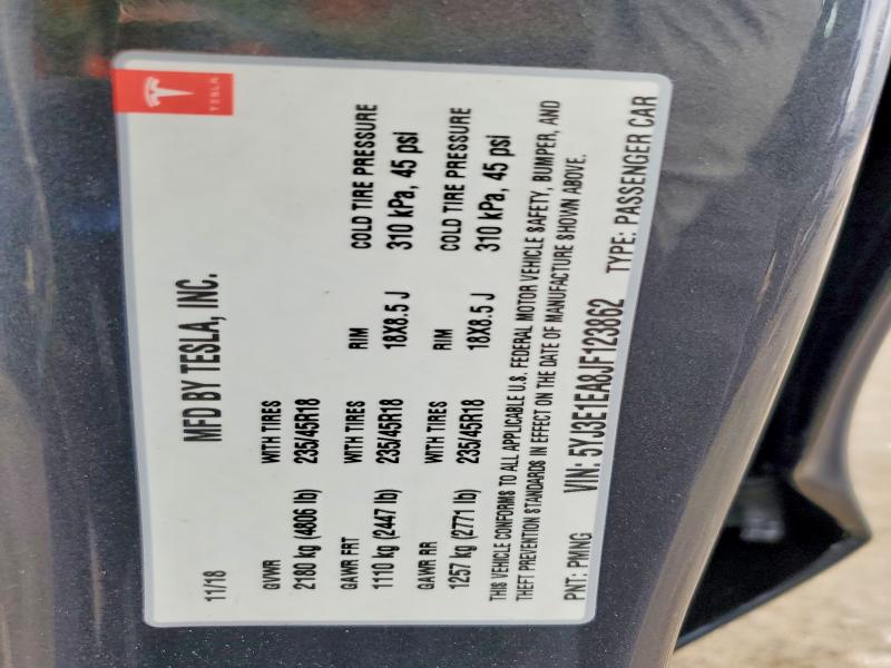 2018 Tesla Model 3 მანქანა იყიდება აუქციონზე, vin: 5YJ3E1EA8JF123862, აუქციონის ნომერი: 47322476
