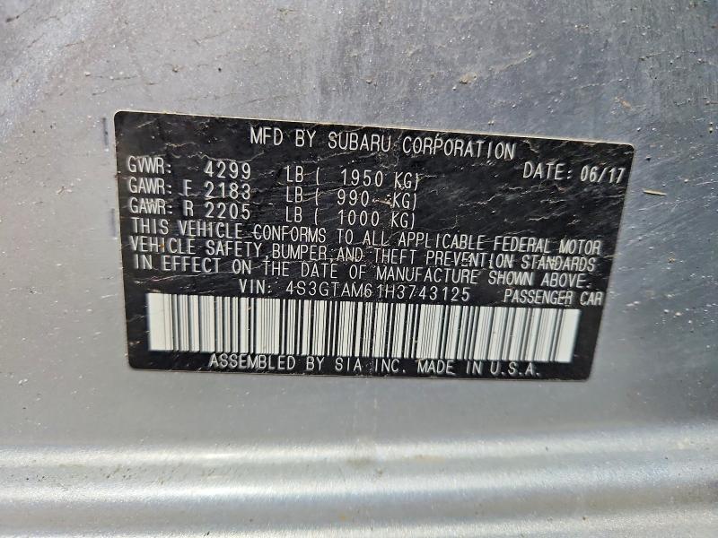 2017 Subaru Impreza მანქანა იყიდება აუქციონზე, vin: 4S3GTAM61H3743125, აუქციონის ნომერი: 47962186