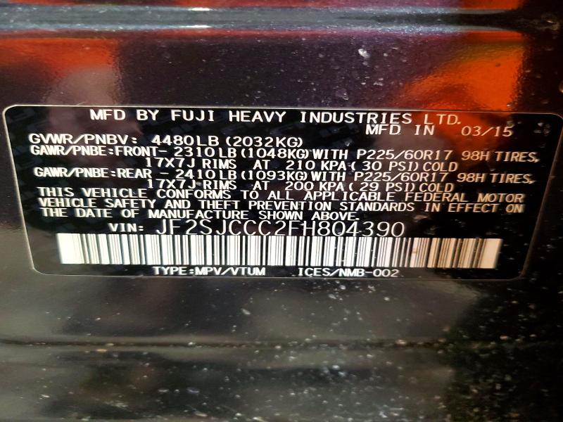2015 Subaru Forester მანქანა იყიდება აუქციონზე, vin: JF2SJCCC2FH804390, აუქციონის ნომერი: 47096406