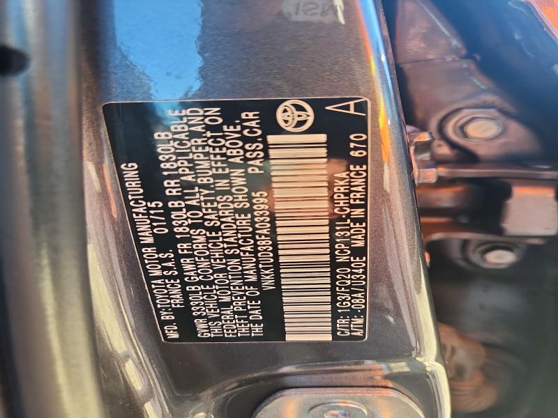 2015 Toyota Yaris მანქანა იყიდება აუქციონზე, vin: VNKKTUD38FA033995, აუქციონის ნომერი: 46759316