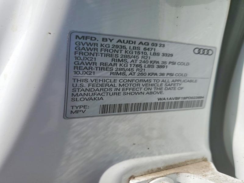 Продаж на аукціоні авто 2023 Audi Q8, vin: WA1AVBF19PD023694, номер лоту: 41783786