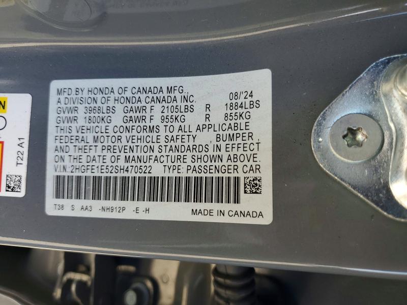 47133106 :رقم المزاد ، 2HGFE1E52SH470522 vin ، 2025 Honda Civic مزاد بيع