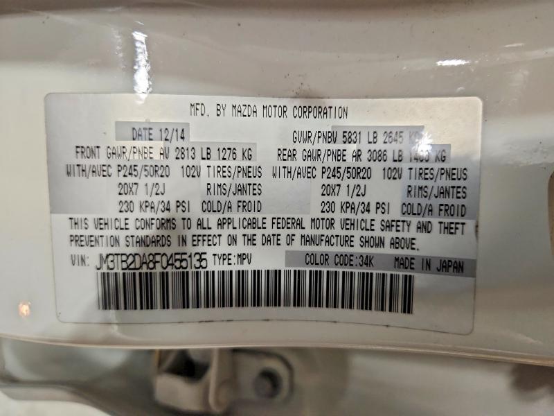 Aukcja sprzedaży 2015 Mazda Cx-9, vin: JM3TB2DA8F0455135, numer aukcji: 47221196
