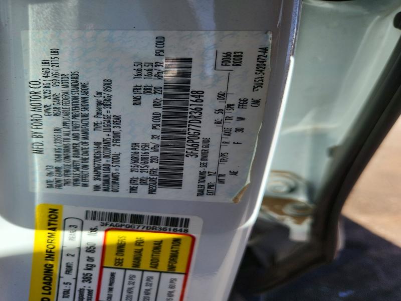 46912506 :رقم المزاد ، 3FA6P0G77DR361648 vin ، 2013 Ford Fusion مزاد بيع