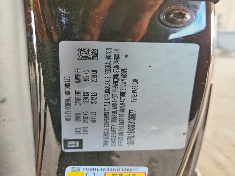 2016 Cadillac Elr მანქანა იყიდება აუქციონზე, vin: 1G6RL1E43GU136077, აუქციონის ნომერი: 79884195