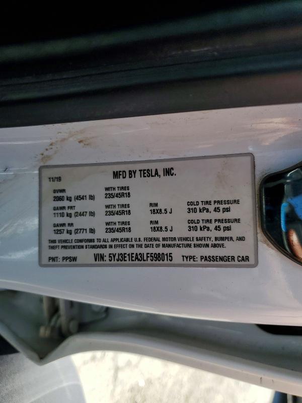 Продажа на аукционе авто 2020 Tesla Model 3, vin: 5YJ3E1EA3LF598015, номер лота: 46655686