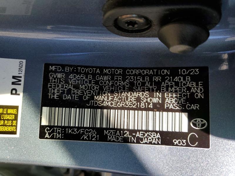 47736156 :رقم المزاد ، JTDS4MCE6R3521814 vin ، 2024 Toyota Corolla مزاد بيع