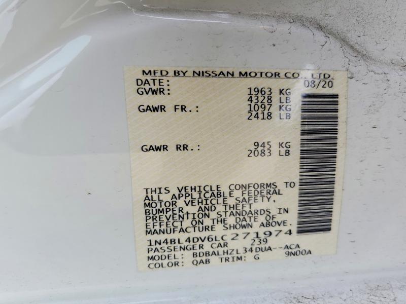 47577496 :رقم المزاد ، 1N4BL4DV6LC271974 vin ، 2020 Nissan Altima مزاد بيع