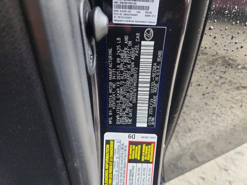 45832826 :رقم المزاد ، 58AGZ1B11MU099172 vin ، 2021 Lexus Es 350 مزاد بيع