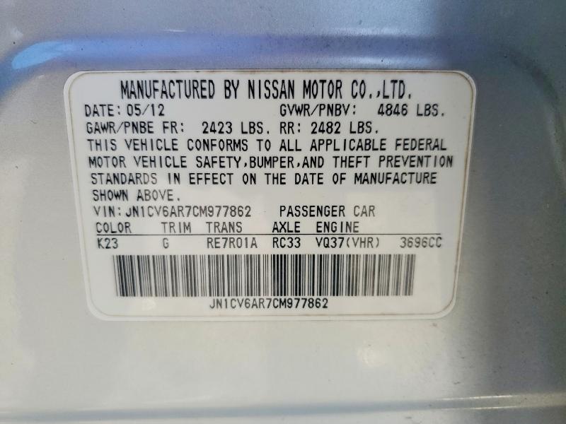 Aukcja sprzedaży 2012 Infiniti G37 Sedan, vin: JN1CV6AR7CM977862, numer aukcji: 41668676