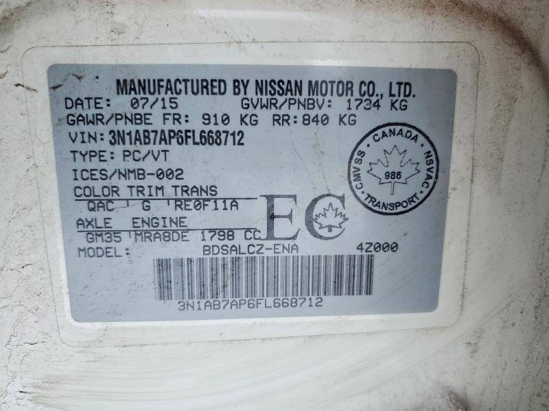 2015 Nissan Sentra მანქანა იყიდება აუქციონზე, vin: 3N1AB7AP6FL668712, აუქციონის ნომერი: 47690196