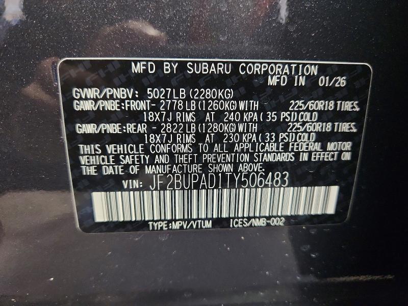 Продаж на аукціоні авто 2026 Subaru Outback, vin: JF2BUPAD1TY506483, номер лоту: 47177156