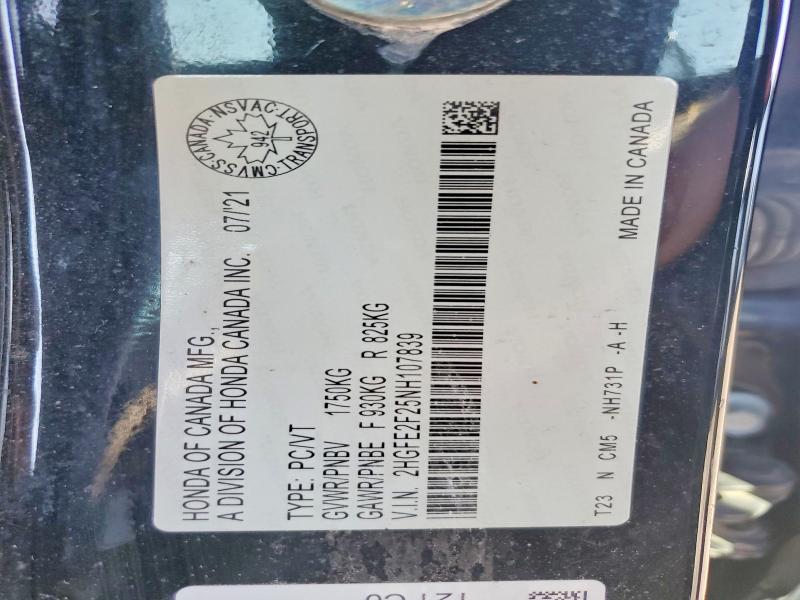 Aukcja sprzedaży 2022 Honda Civic, vin: 2HGFE2F25NH107839, numer aukcji: 78349435