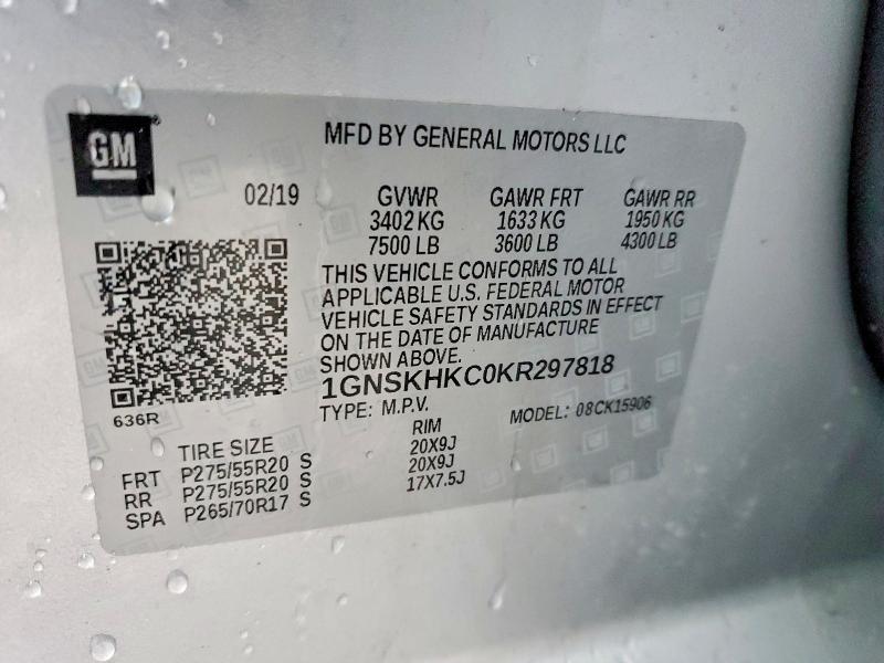 Auction sale of the 2019 Chevrolet Suburban, vin: 1GNSKHKC0KR297818, lot number: 46477246