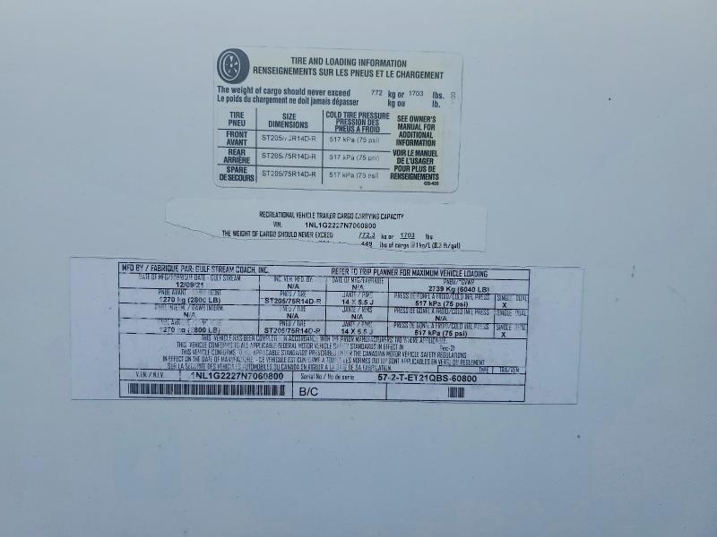 47614686 :رقم المزاد ، 1NL1G2227N7060800 vin ، 2022 Gulf Craft Inc. Trailer مزاد بيع