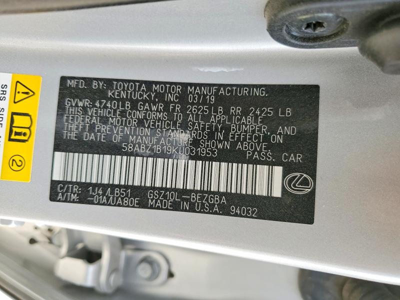 Aukcja sprzedaży 2019 Lexus Es 350, vin: 58ABZ1B19KU031953, numer aukcji: 46493036