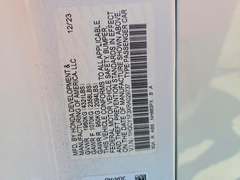 Продаж на аукціоні авто 2024 Honda Accord, vin: 1HGCY1F3XRA029737, номер лоту: 46106336