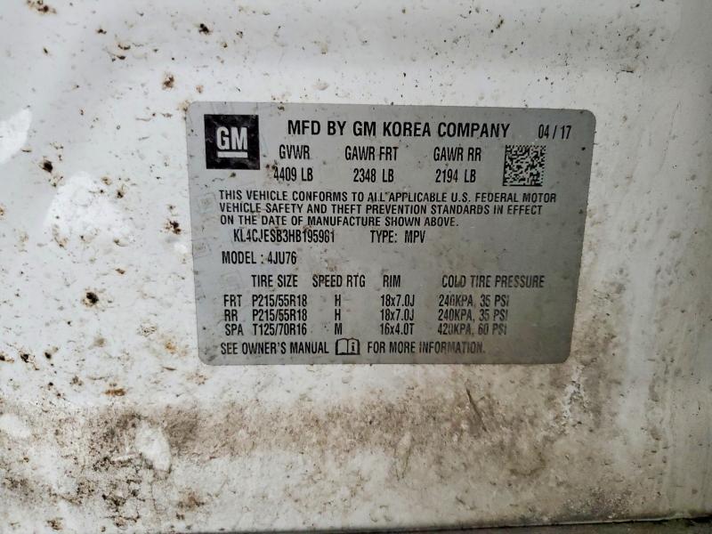 41909576 :رقم المزاد ، KL4CJESB3HB195981 vin ، 2017 Buick Encore مزاد بيع