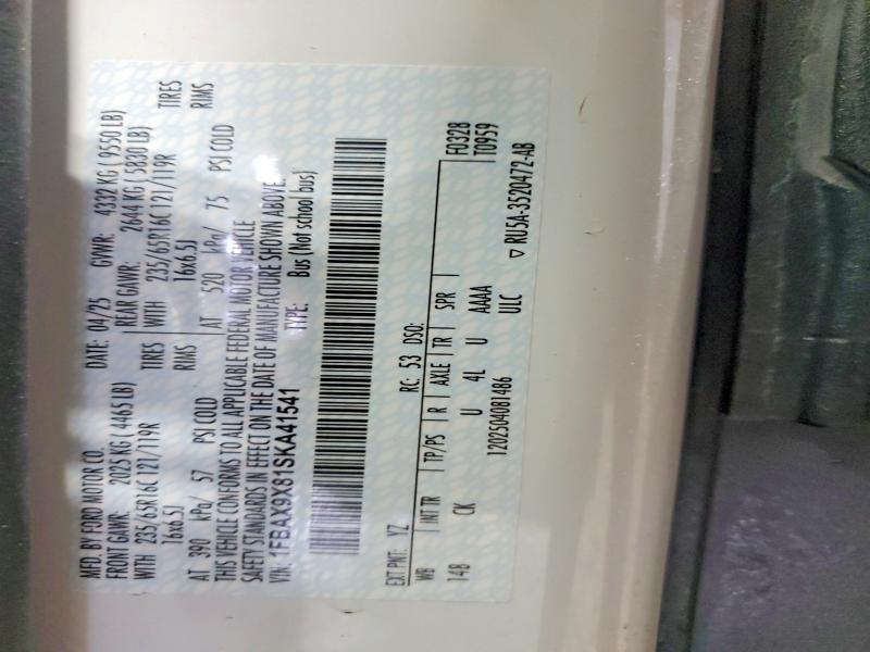 Продаж на аукціоні авто 2025 Ford Transit, vin: 1FBAX9X81SKA41541, номер лоту: 45621146