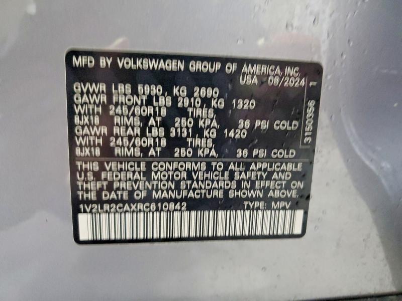 2024 Volkswagen Atlas მანქანა იყიდება აუქციონზე, vin: 1V2LR2CAXRC610842, აუქციონის ნომერი: 47729546