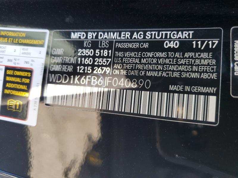 Продажа на аукционе авто 2018 Mercedes-benz E, vin: WDD1K6FB6JF040890, номер лота: 45494546