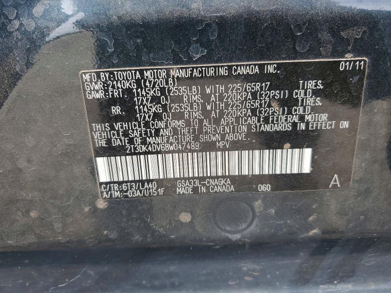2011 Toyota Rav4 მანქანა იყიდება აუქციონზე, vin: 2T3DK4DV6BW047489, აუქციონის ნომერი: 48278696