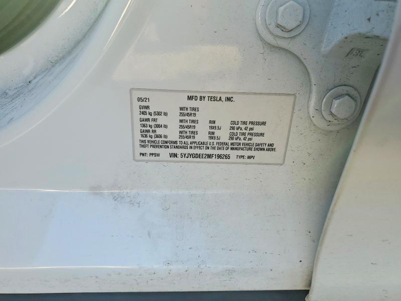 79628855 :رقم المزاد ، 5YJYGDEE2MF196265 vin ، 2021 Tesla Model Y مزاد بيع