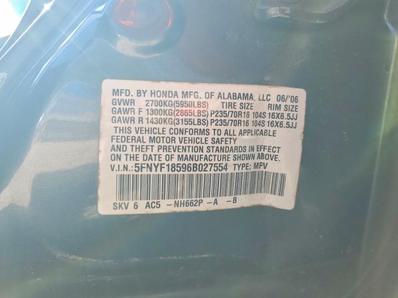 Продажа на аукционе авто 2006 Honda Pilot, vin: 5FNYF18596B027554, номер лота: 46354046