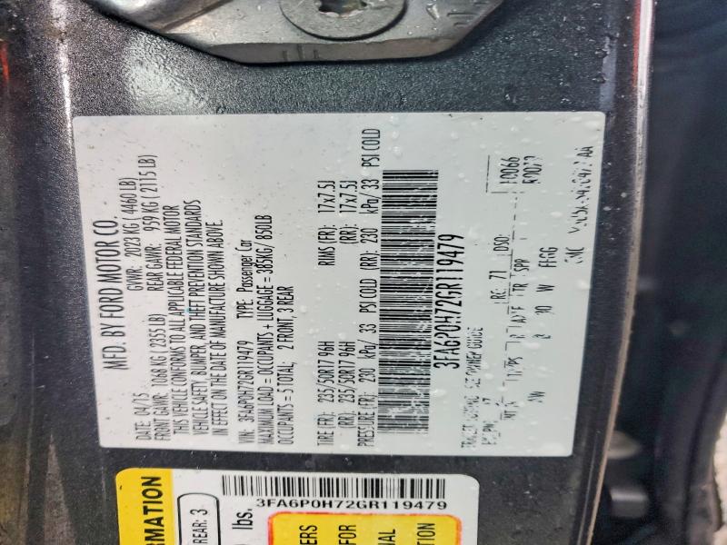 Auction sale of the 2016 Ford Fusion, vin: 3FA6P0H72GR119479, lot number: 45811866