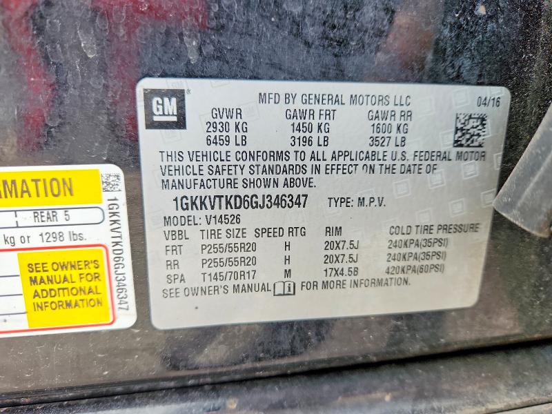 Aukcja sprzedaży 2016 Gmc Acadia, vin: 1GKKVTKD6GJ346347, numer aukcji: 46877736
