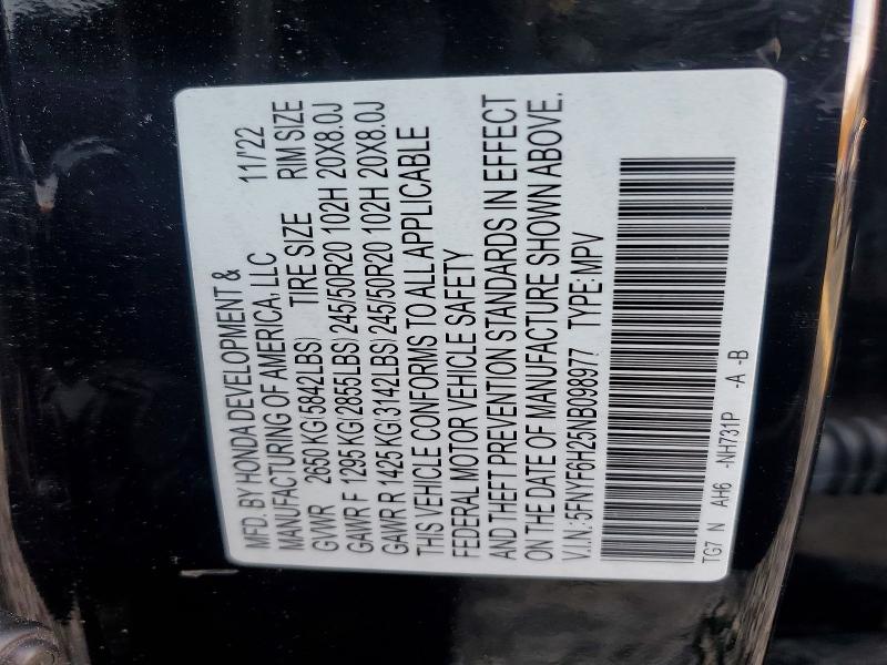 Aukcja sprzedaży 2022 Honda Pilot, vin: 5FNYF6H25NB098977, numer aukcji: 47507896