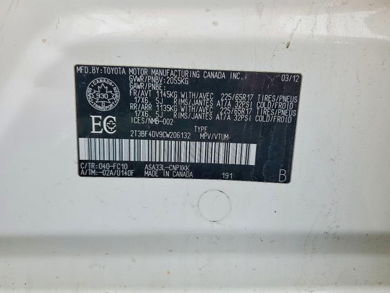 Продажа на аукционе авто 2012 Toyota Rav4, vin: 2T3BF4DV9CW206132, номер лота: 79436475