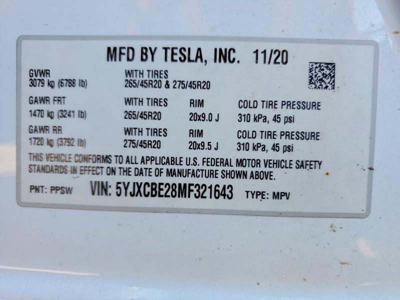 Aukcja sprzedaży 2021 Tesla Model X, vin: 5YJXCBE28MF321643, numer aukcji: 46702756