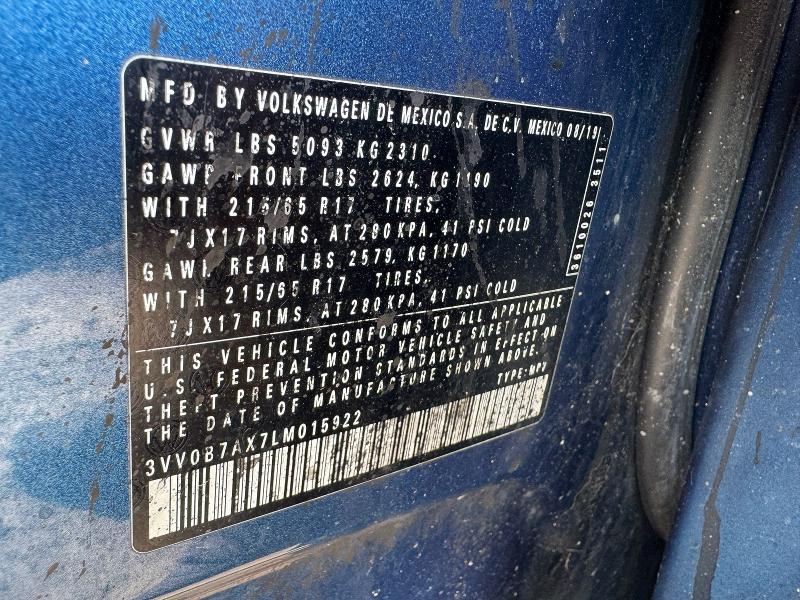 2020 Volkswagen Tiguan მანქანა იყიდება აუქციონზე, vin: 3VV0B7AX7LM015922, აუქციონის ნომერი: 45675356