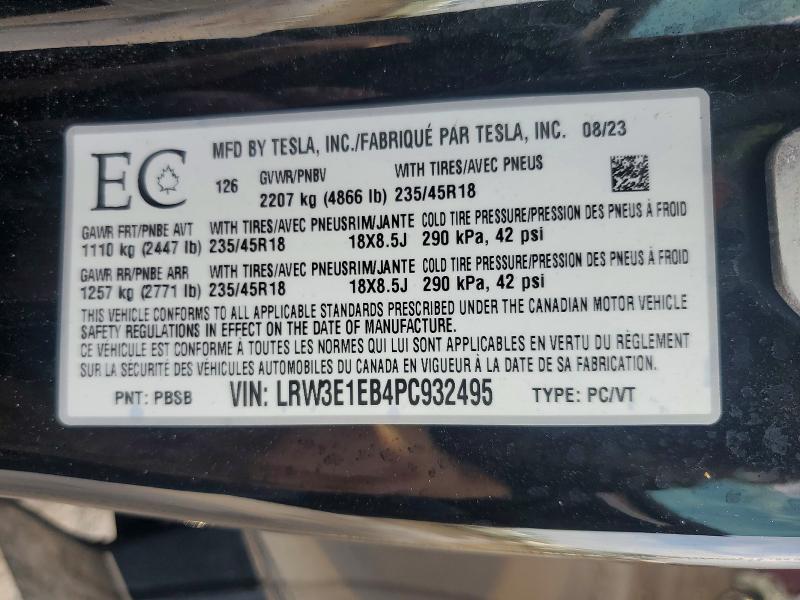 Продаж на аукціоні авто 2023 Tesla Model 3, vin: LRW3E1EB4PC932495, номер лоту: 79600305