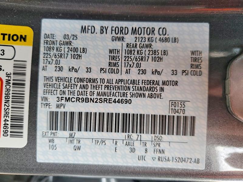 Продаж на аукціоні авто 2025 Ford Bronco Sport, vin: 3FMCR9BN2SRE44690, номер лоту: 47960206