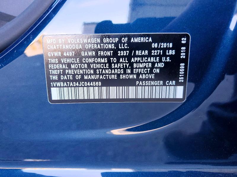 2018 Volkswagen Passat მანქანა იყიდება აუქციონზე, vin: 1VWBA7A34JC044569, აუქციონის ნომერი: 47323276